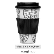 Size diagram of the Bamboo Coffee Cup with labeled height, diameter, and 425ml capacity—presented in a clean layout to emphasize its compact, travel-friendly proportions