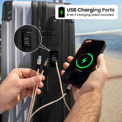 Close-up feature image of the Berlin luggage’s built-in USB charging port, integrated into the shell near the handle—designed for convenient on-the-go device charging during travel