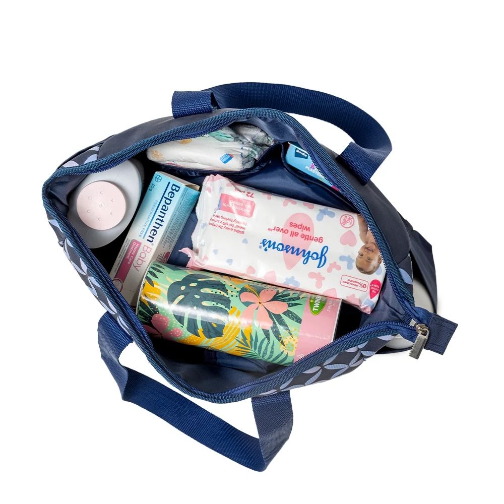 Eco-friendly 5-compartment diaper bag packed with baby essentials – lifestyle product image 03