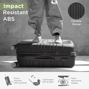 Studio feature image of the Milan Impact carry-on with durable ABS shell, highlighting its structured silhouette and eco-conscious design