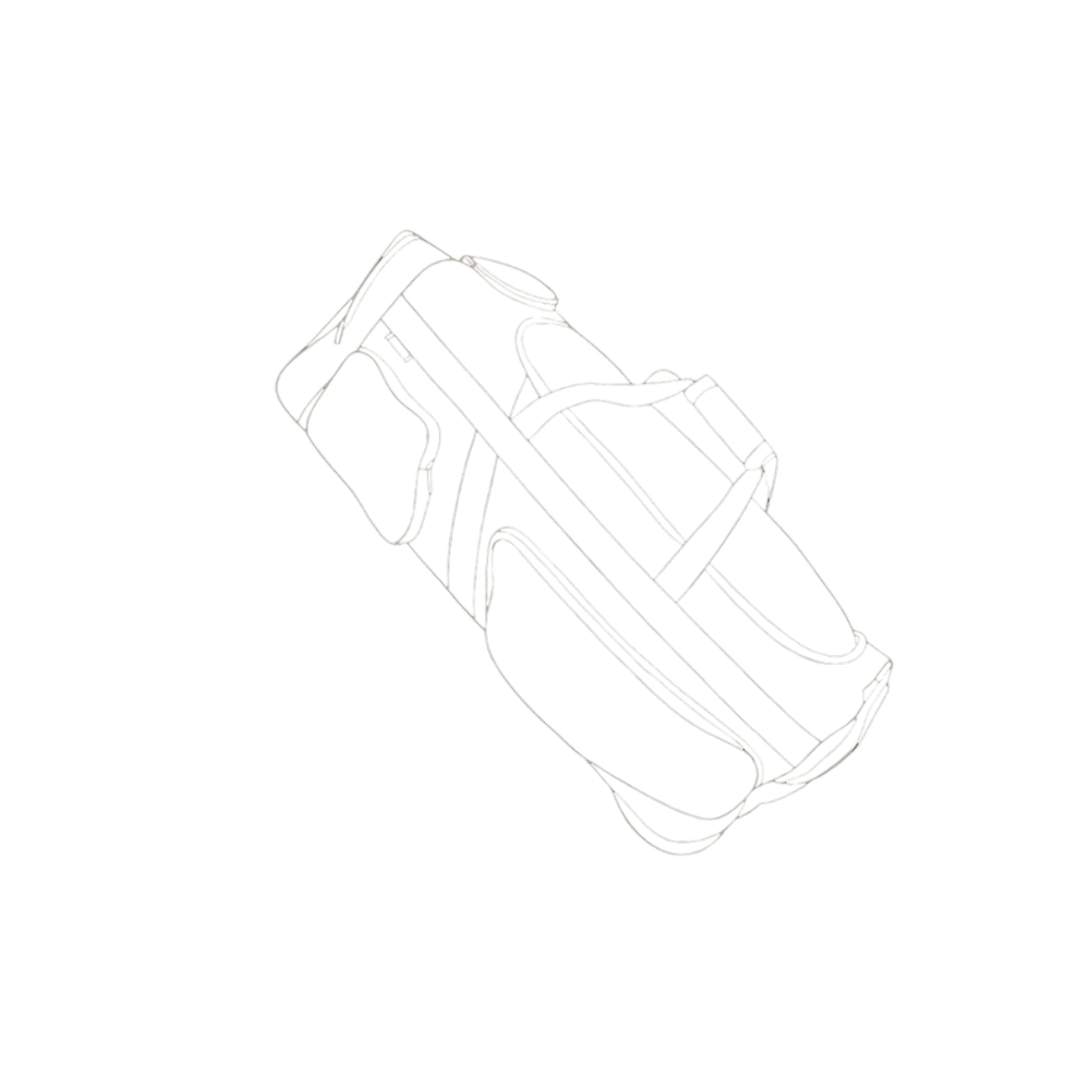 Size diagram of the Roller Duffel bag with labeled height, width, and depth dimensions—providing a clear visual reference to illustrate its spacious profile and travel-friendly proportions
