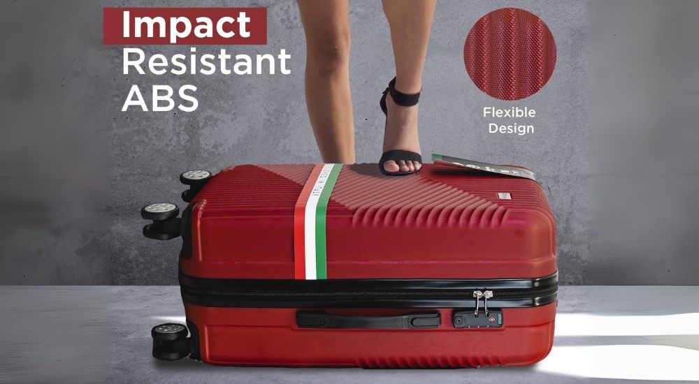 Feature highlight image of the Roma Impact carry-on, focusing on its durable ABS shell and refined silhouette details in a clean studio setting