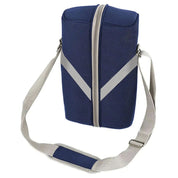 Studio image of the 2-Person Deluxe Wine Cooler Bag shown closed with adjustable padded strap—emphasizing its compact form, durable exterior, and travel-ready design
