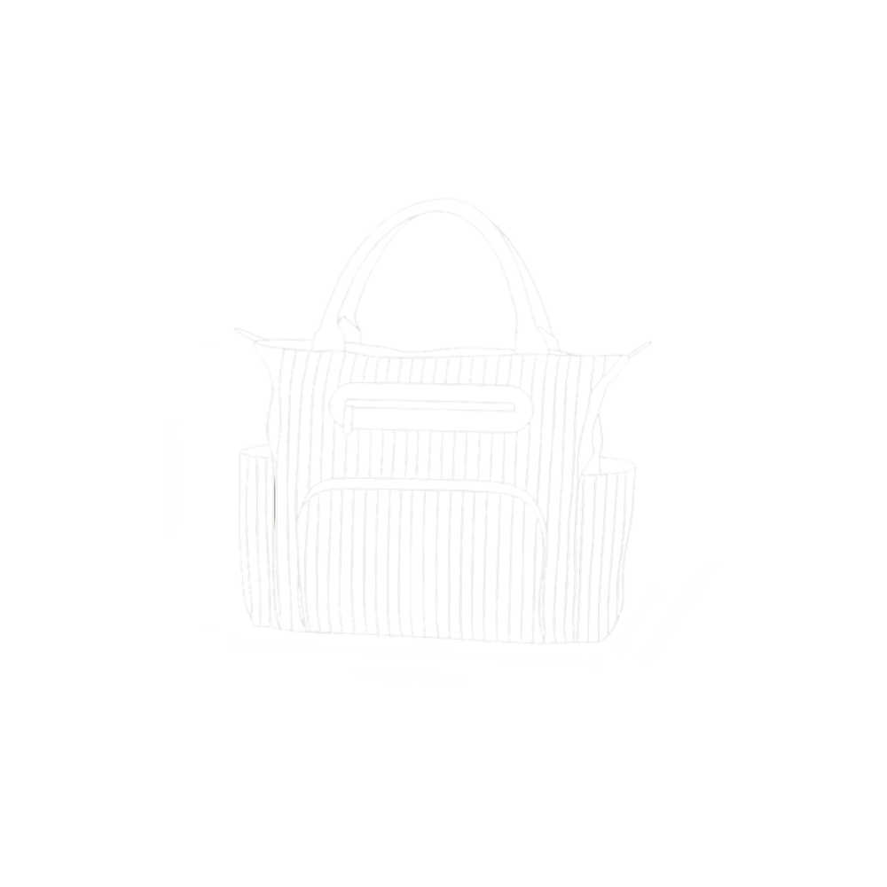 Size diagram of the Striped Diaper Bag with labeled height, width, and depth—presented in a clean 2D front-facing layout to highlight its spacious silhouette and structured design for organized everyday use