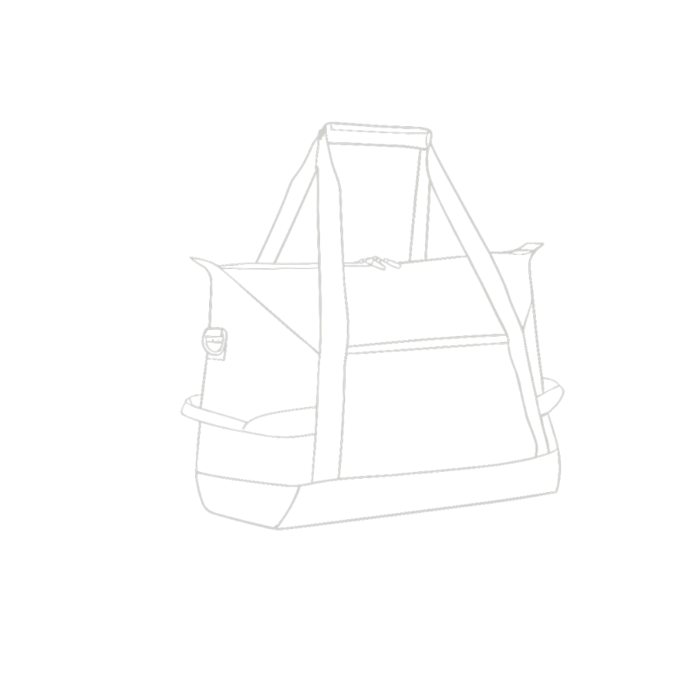 Size diagram of the TDB01 small duffel bag with labeled height, width, and depth—shown in a clean front-facing layout to clarify its compact dimensions and functional silhouette for everyday travel