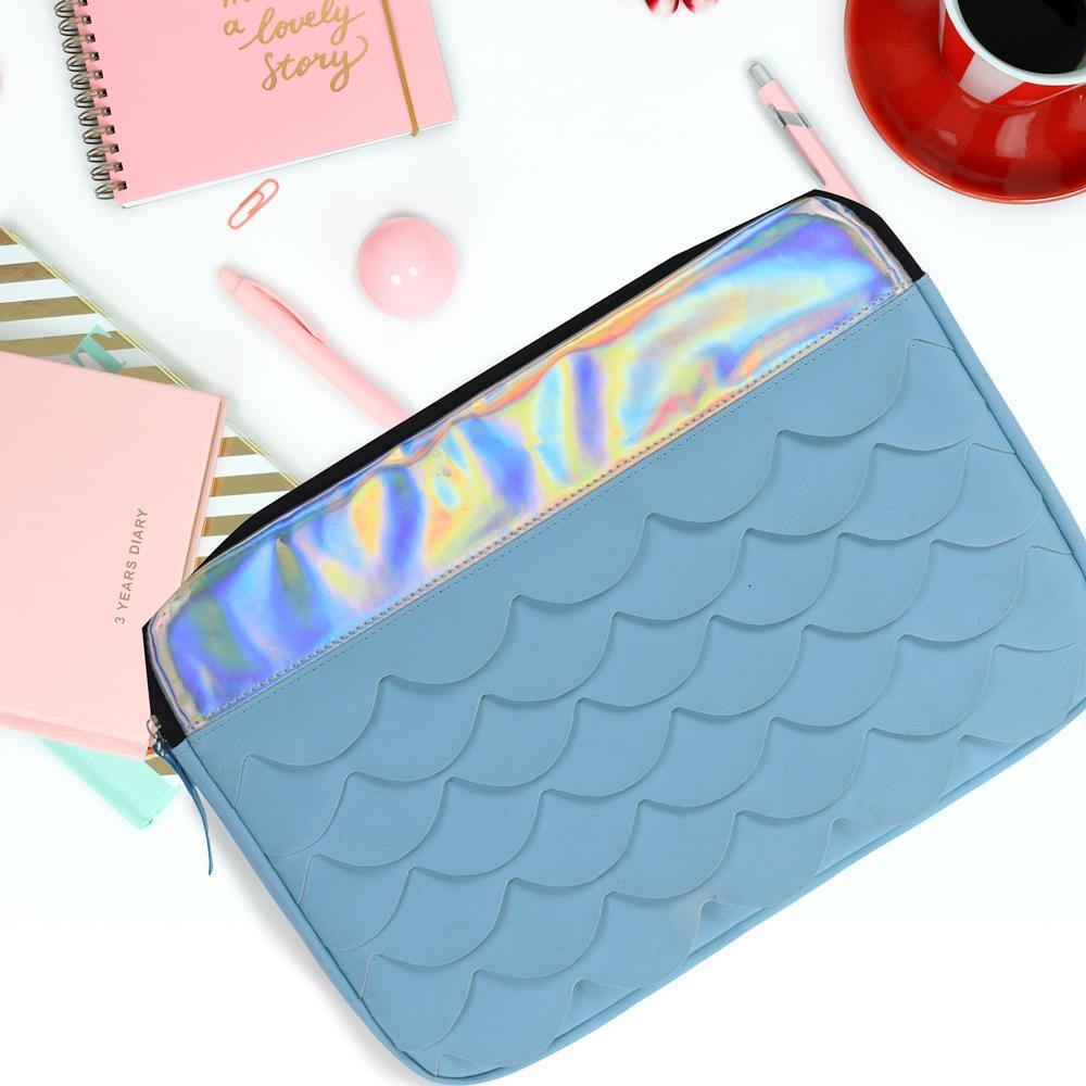 Large Mermaid Design Storage Bag - Pink - Large Mermaid Design Storage Bag - MC1000900 - Our large laptop and storage bag features an elegant pink design with sequence and a blue design with leather-like fabric. It is water-resistant and has a soft fur-like interior to keep our laptop or tablet from being scratched. Perfect for holding accessories.
