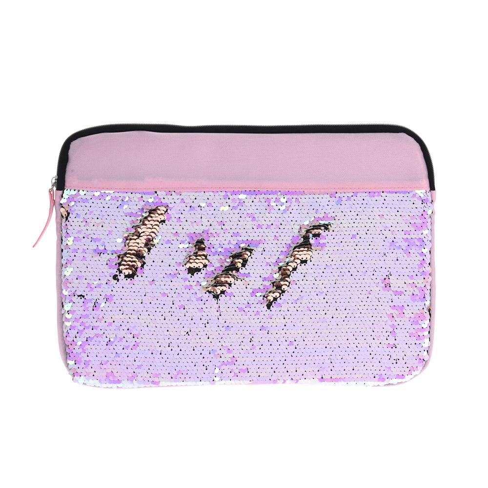 Large Mermaid Design Storage Bag - Pink  - Large Mermaid Design Storage Bag - MC1000900 - Our large laptop and storage bag features an elegant pink design with sequence and a blue design with leather-like fabric. It is water-resistant and has a soft fur-like interior to keep our laptop or tablet from being scratched. Perfect for holding accessories.