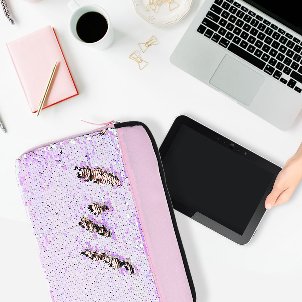 Large Mermaid Design Storage Bag - Pink - Large Mermaid Design Storage Bag - MC1000900 - Our large laptop and storage bag features an elegant pink design with sequence and a blue design with leather-like fabric. It is water-resistant and has a soft fur-like interior to keep our laptop or tablet from being scratched. Perfect for holding accessories.