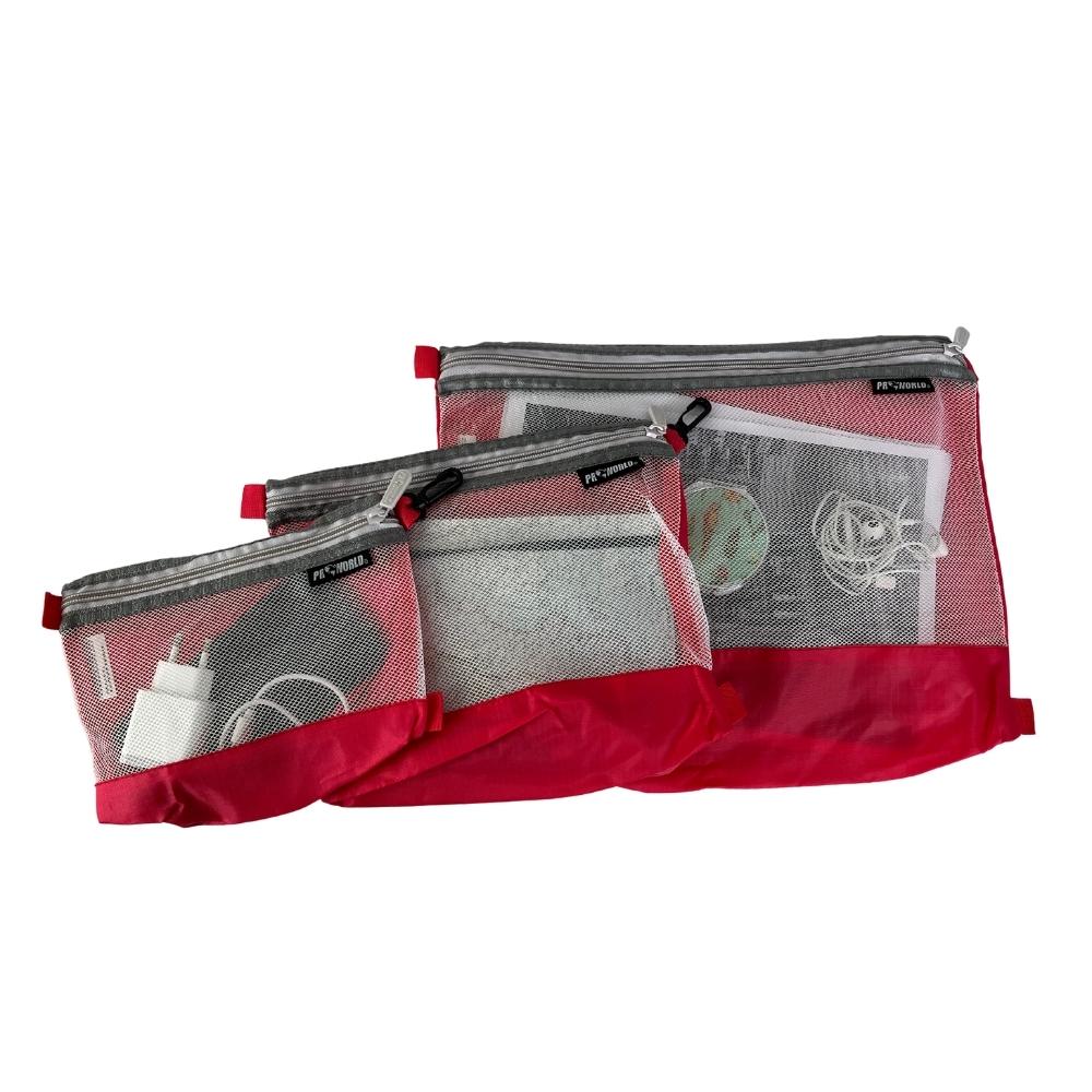 Travel Organiser Bags with Clips - Set of 3 - Small, Medium, and Large