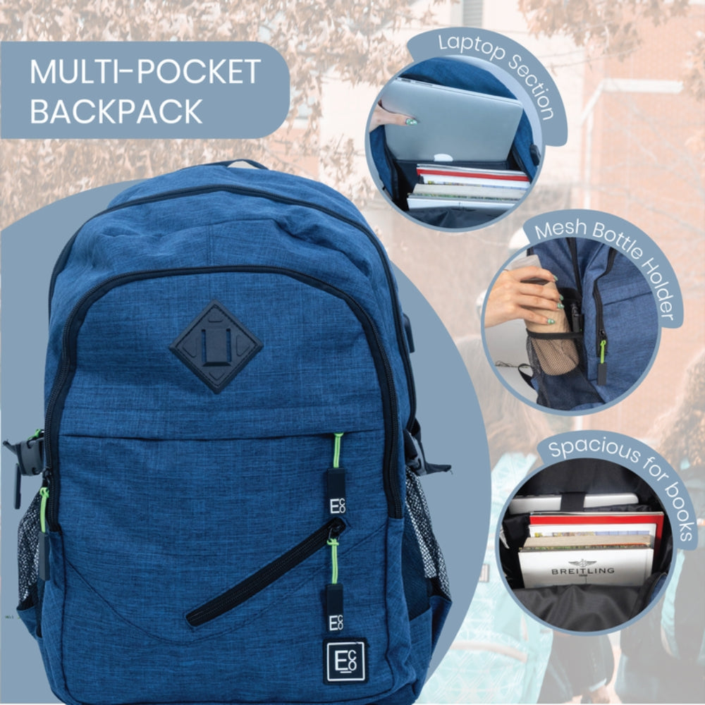 Sac à dos avec 5 compartiments, port USB pour ordinateur portable et téléphone