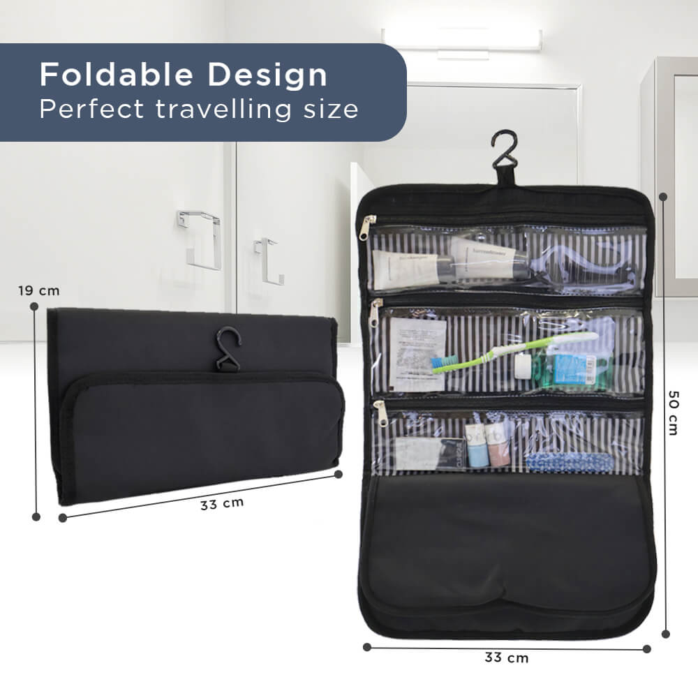 folding travel hanging toiletry bag Hanging Toiletry Bag - Foldable - 3 Compartments & Hook
